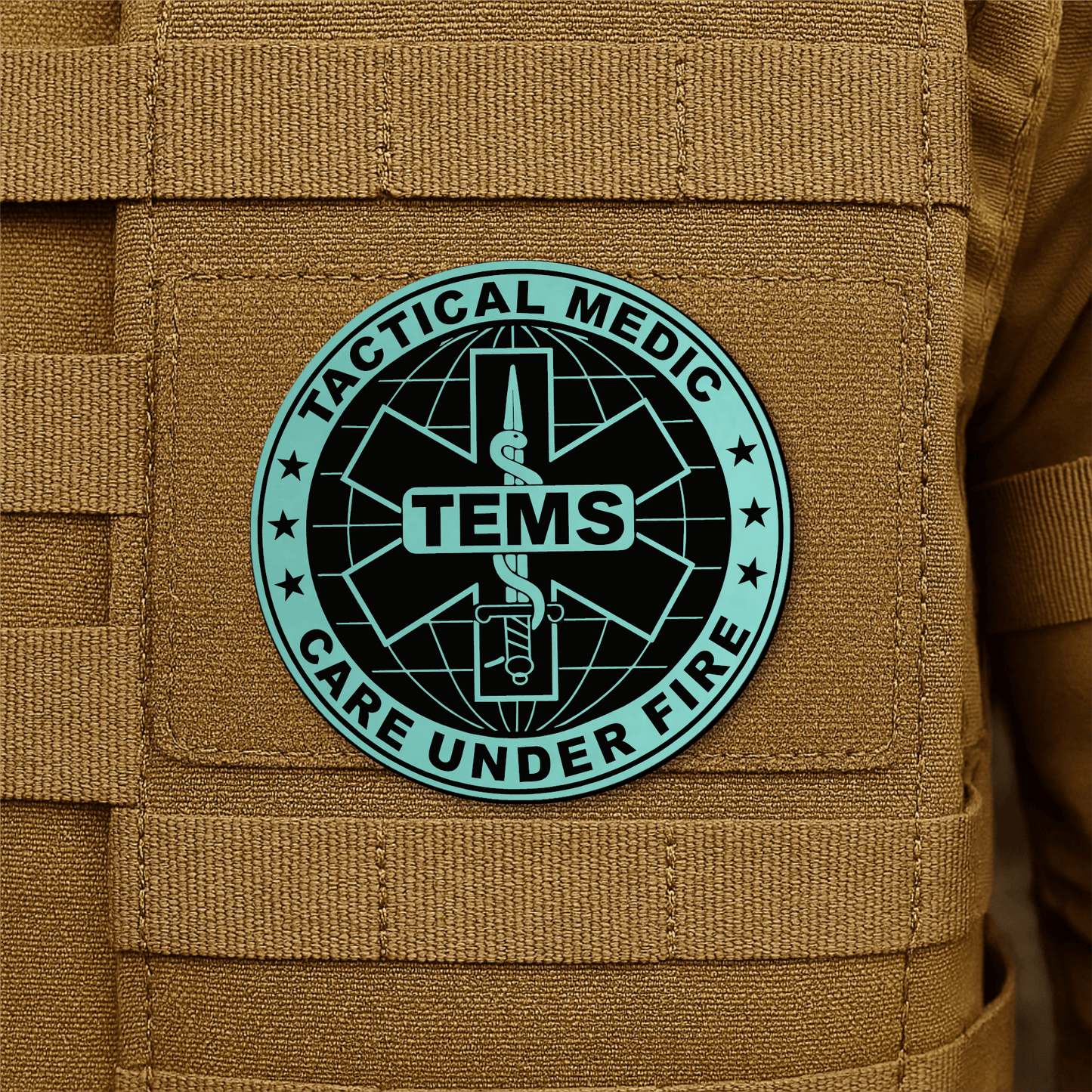 Tactical EMS Medic Morale Patch – 3” Round Hook & Loop Patch | Care Under Fire | Made in USA - LoneStar Adhesive