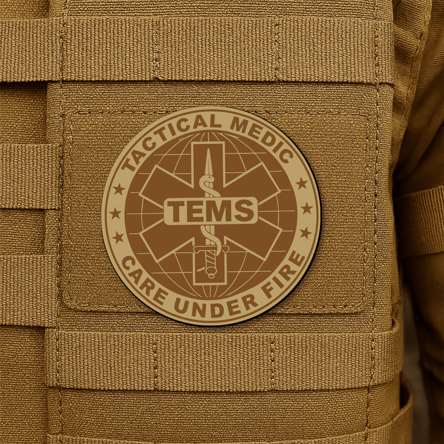 Tactical EMS Medic Morale Patch – 3” Round Hook & Loop Patch | Care Under Fire | Made in USA - LoneStar Adhesive