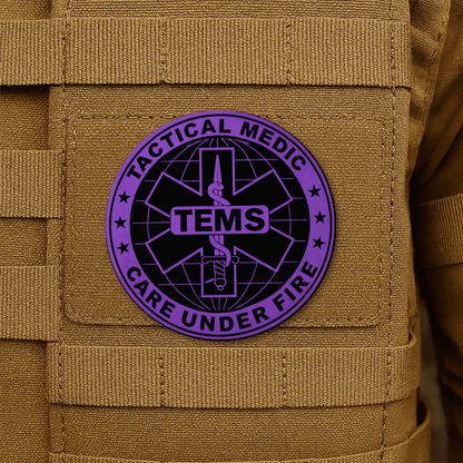 Tactical EMS Medic Morale Patch – 3” Round Hook & Loop Patch | Care Under Fire | Made in USA - LoneStar Adhesive