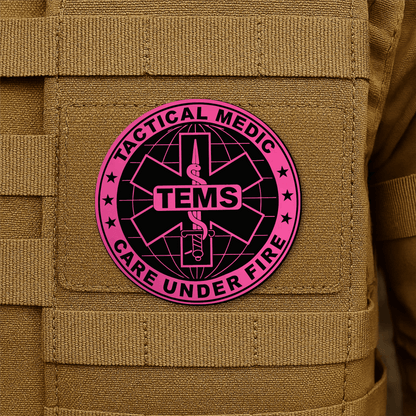 Tactical EMS Medic Morale Patch – 3” Round Hook & Loop Patch | Care Under Fire | Made in USA - LoneStar Adhesive