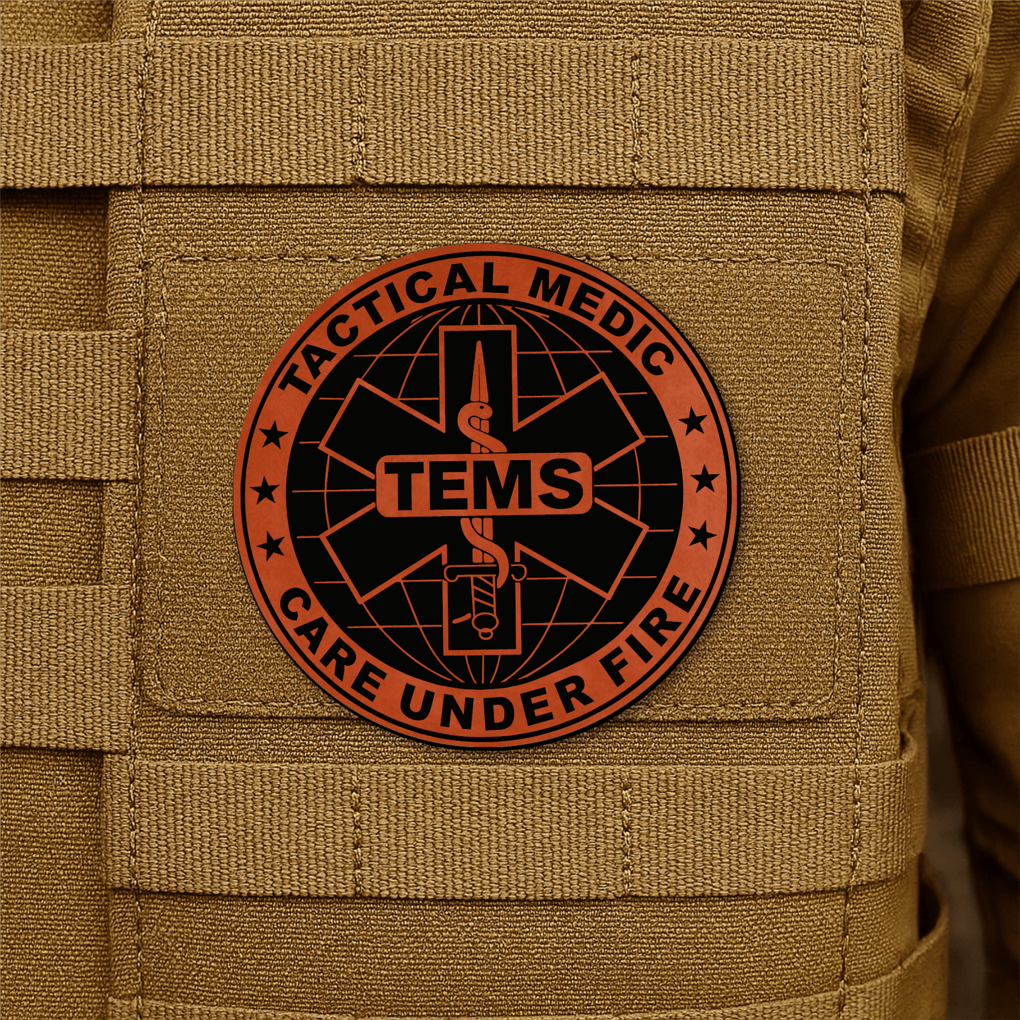 Tactical EMS Medic Morale Patch – 3” Round Hook & Loop Patch | Care Under Fire | Made in USA - LoneStar Adhesive