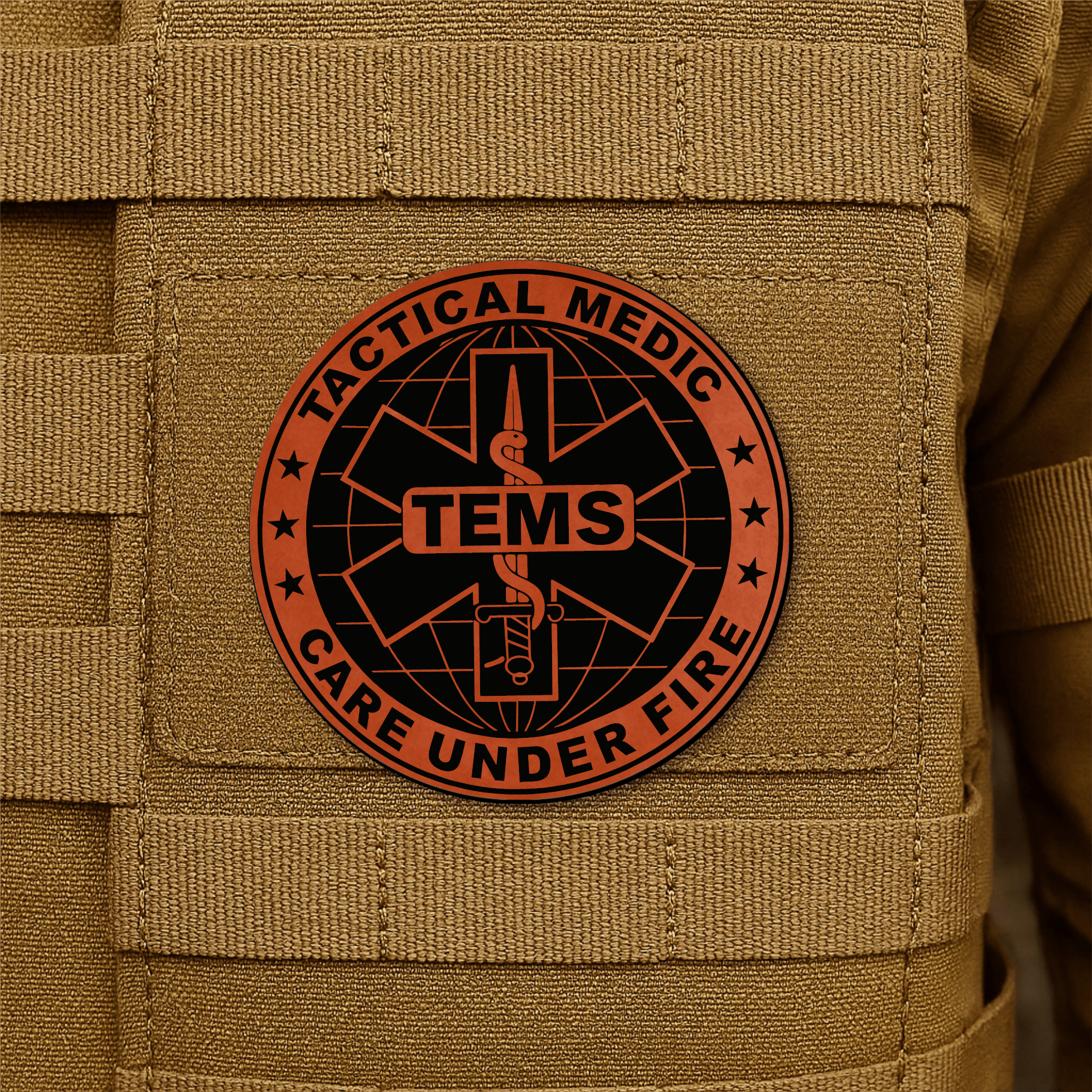 Tactical EMS Medic Morale Patch – 3” Round Hook & Loop Patch | Care Under Fire | Made in USA - LoneStar Adhesive