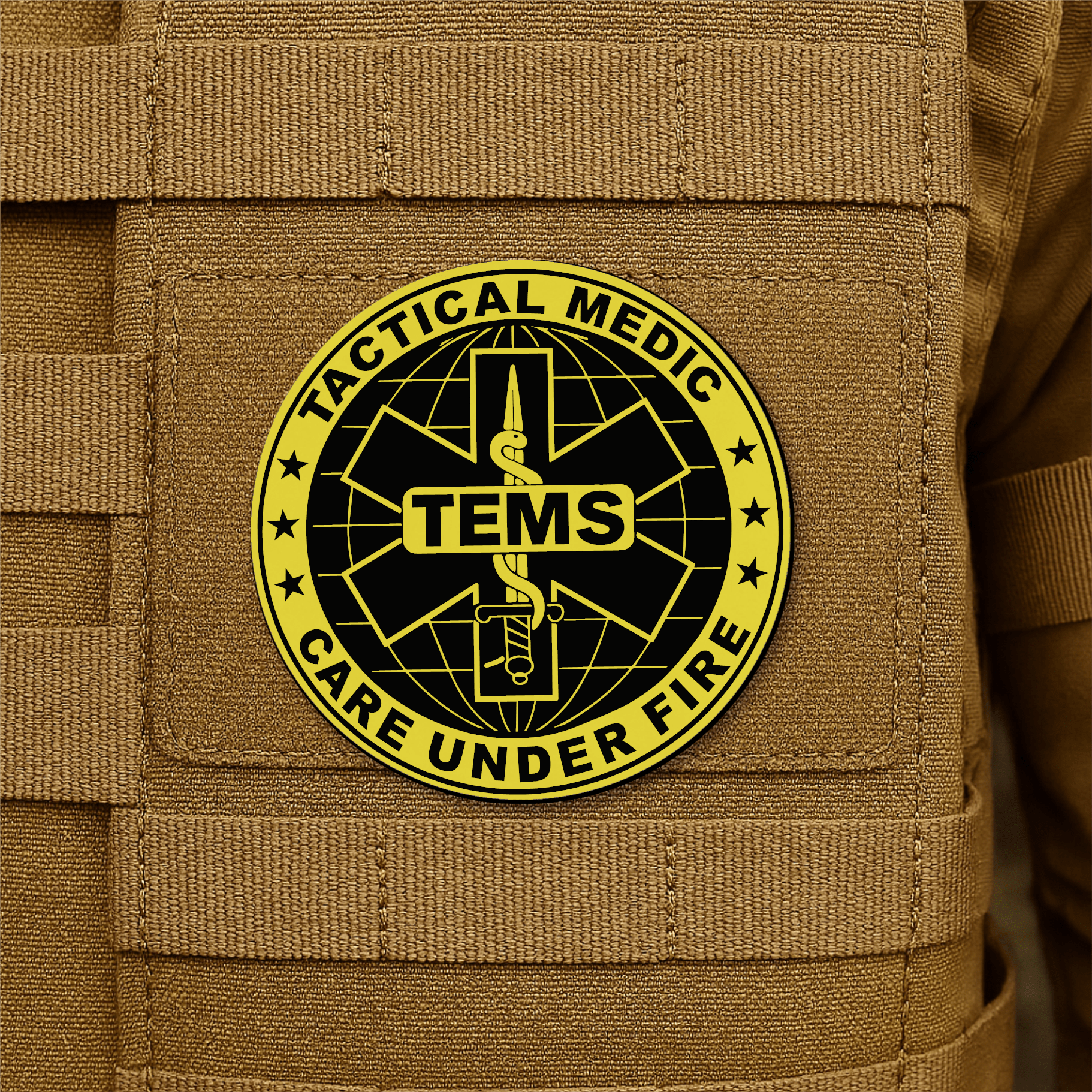 Tactical EMS Medic Morale Patch – 3” Round Hook & Loop Patch | Care Under Fire | Made in USA - LoneStar Adhesive