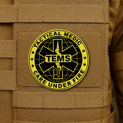 Tactical EMS Medic Morale Patch – 3” Round Hook & Loop Patch | Care Under Fire | Made in USA - LoneStar Adhesive