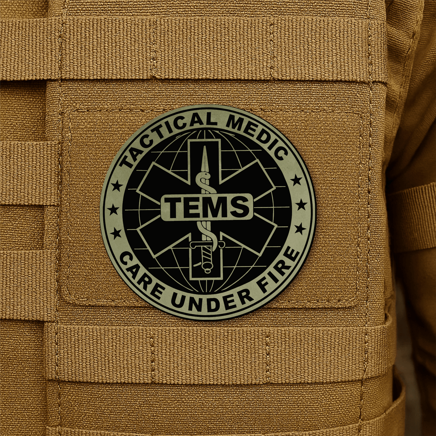 Tactical EMS Medic Morale Patch – 3” Round Hook & Loop Patch | Care Under Fire | Made in USA - LoneStar Adhesive