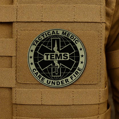 Tactical EMS Medic Morale Patch – 3” Round Hook & Loop Patch | Care Under Fire | Made in USA - LoneStar Adhesive