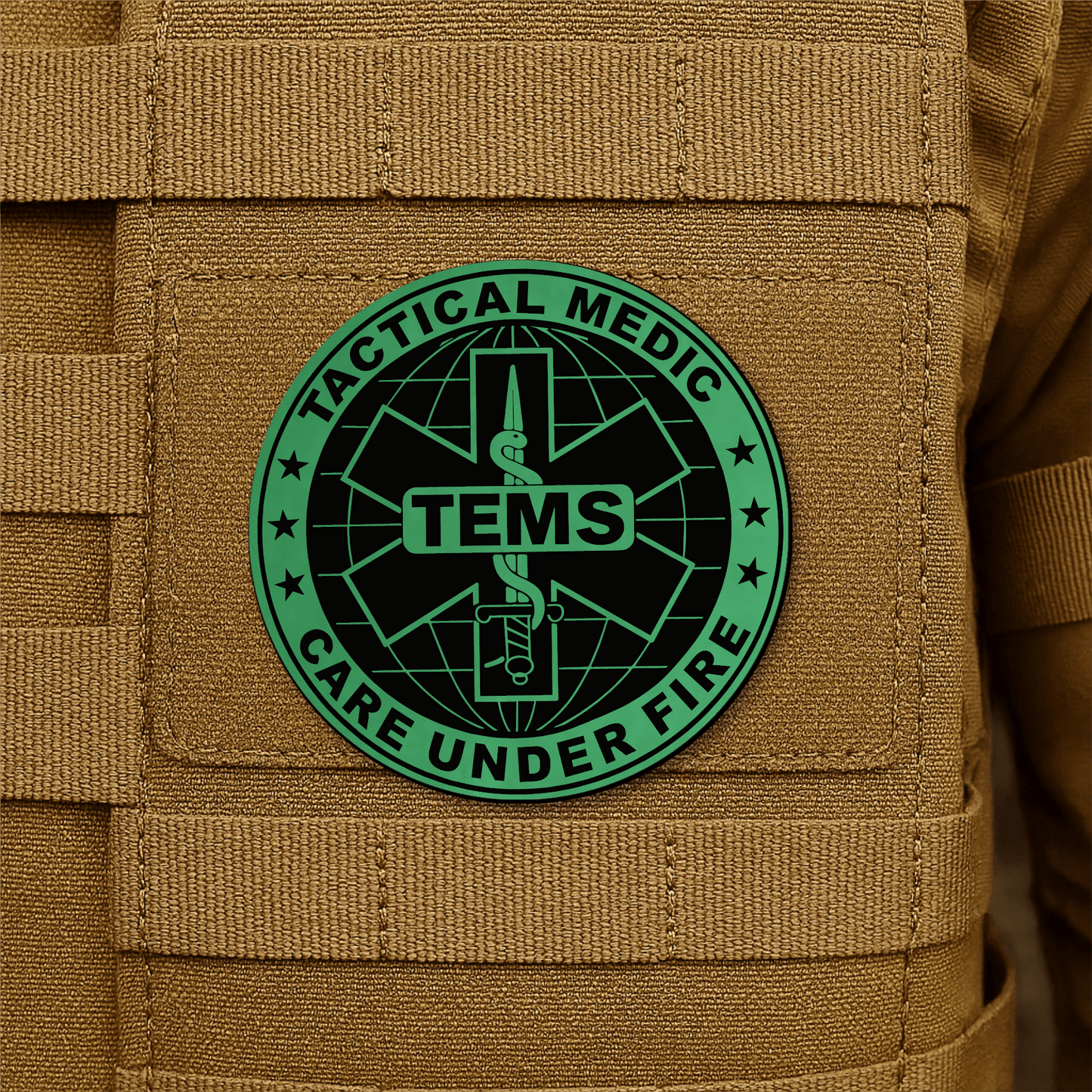 Tactical EMS Medic Morale Patch – 3” Round Hook & Loop Patch | Care Under Fire | Made in USA - LoneStar Adhesive