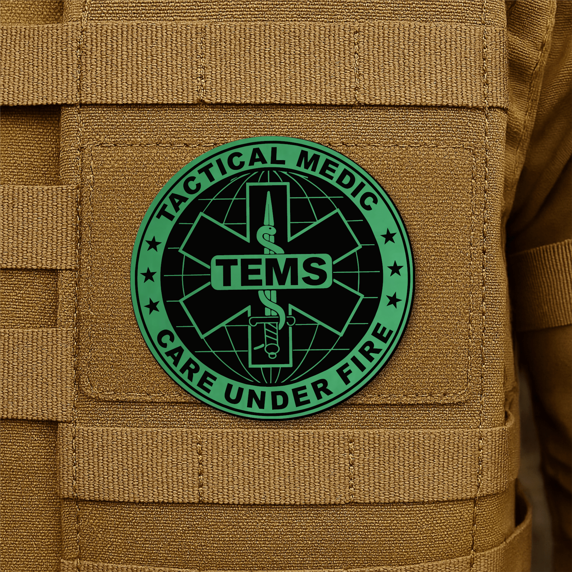 Tactical EMS Medic Morale Patch – 3” Round Hook & Loop Patch | Care Under Fire | Made in USA - LoneStar Adhesive