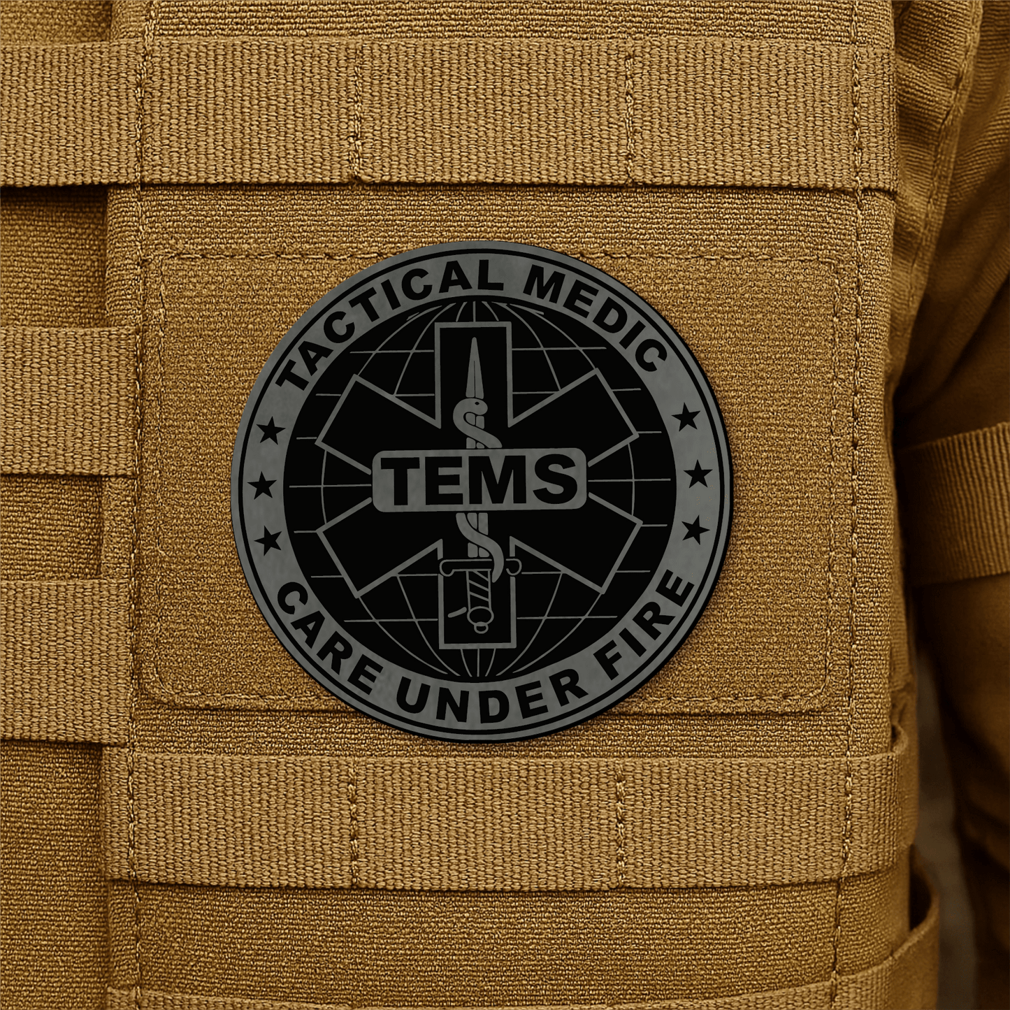 Tactical EMS Medic Morale Patch – 3” Round Hook & Loop Patch | Care Under Fire | Made in USA - LoneStar Adhesive