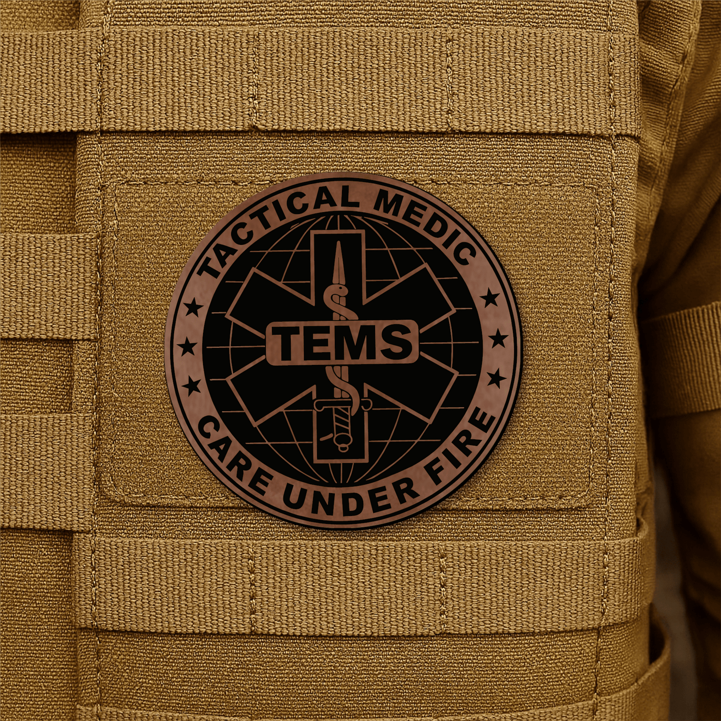 Tactical EMS Medic Morale Patch – 3” Round Hook & Loop Patch | Care Under Fire | Made in USA - LoneStar Adhesive