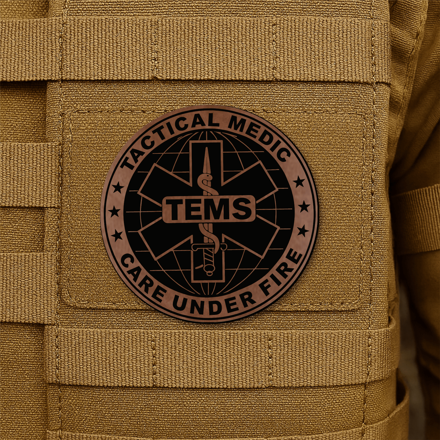 Tactical EMS Medic Morale Patch – 3” Round Hook & Loop Patch | Care Under Fire | Made in USA - LoneStar Adhesive