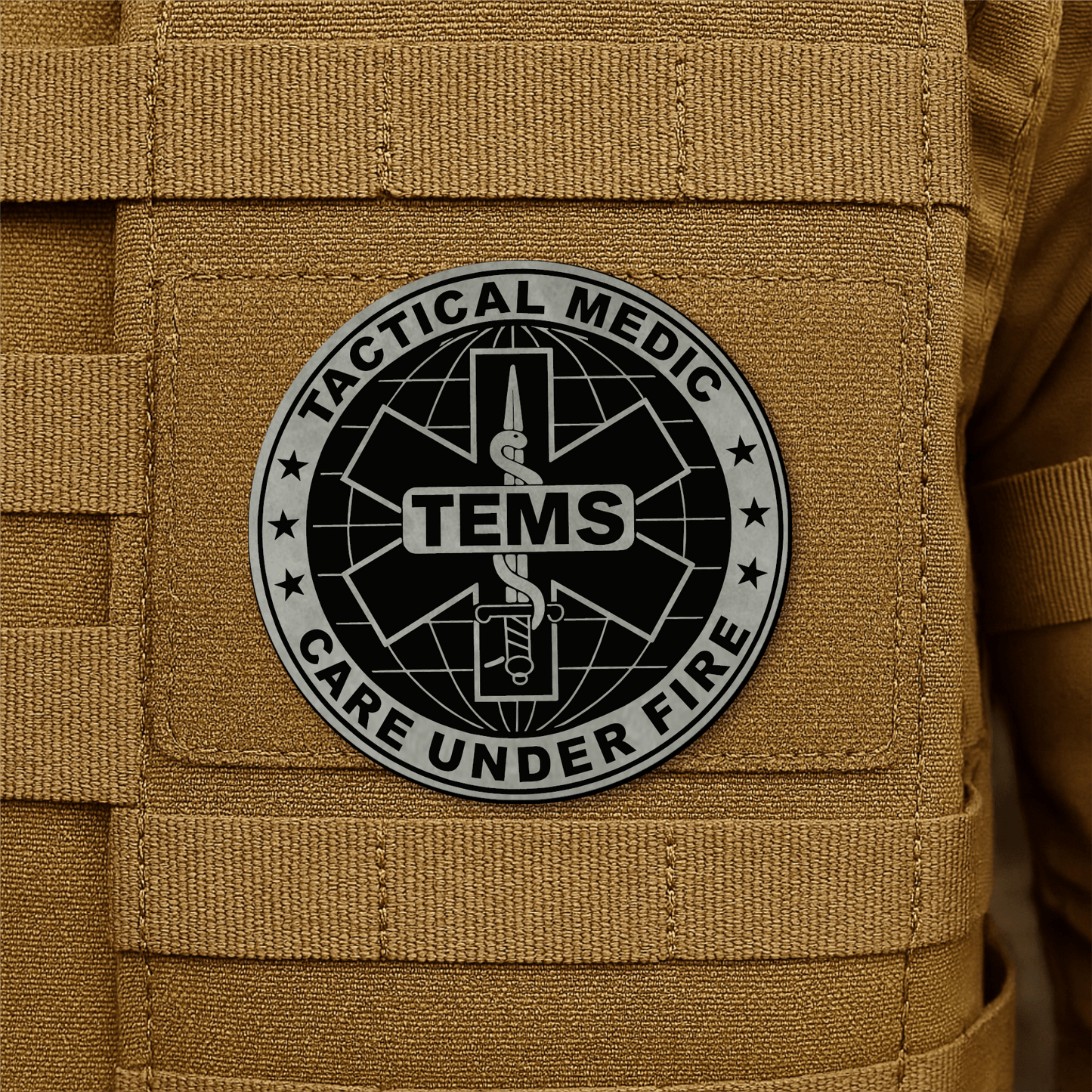 Tactical EMS Medic Morale Patch – 3” Round Hook & Loop Patch | Care Under Fire | Made in USA - LoneStar Adhesive