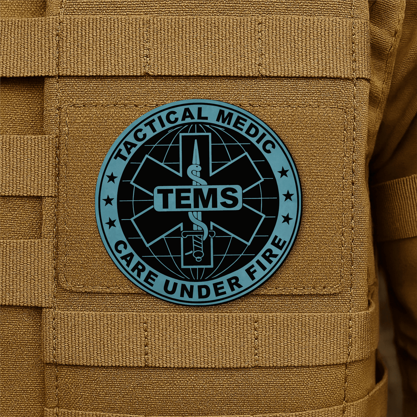 Tactical EMS Medic Morale Patch – 3” Round Hook & Loop Patch | Care Under Fire | Made in USA - LoneStar Adhesive