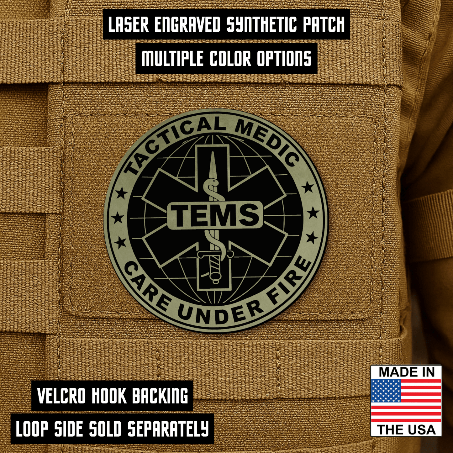 Tactical EMS Medic Morale Patch – 3” Round Hook & Loop Patch | Care Under Fire | Made in USA - LoneStar Adhesive