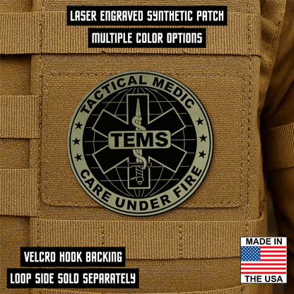 Tactical EMS Medic Morale Patch – 3” Round Hook & Loop Patch | Care Under Fire | Made in USA - LoneStar Adhesive