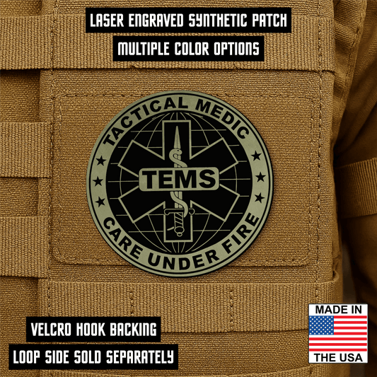 Tactical EMS Medic Morale Patch – 3” Round Hook & Loop Patch | Care Under Fire | Made in USA - LoneStar Adhesive