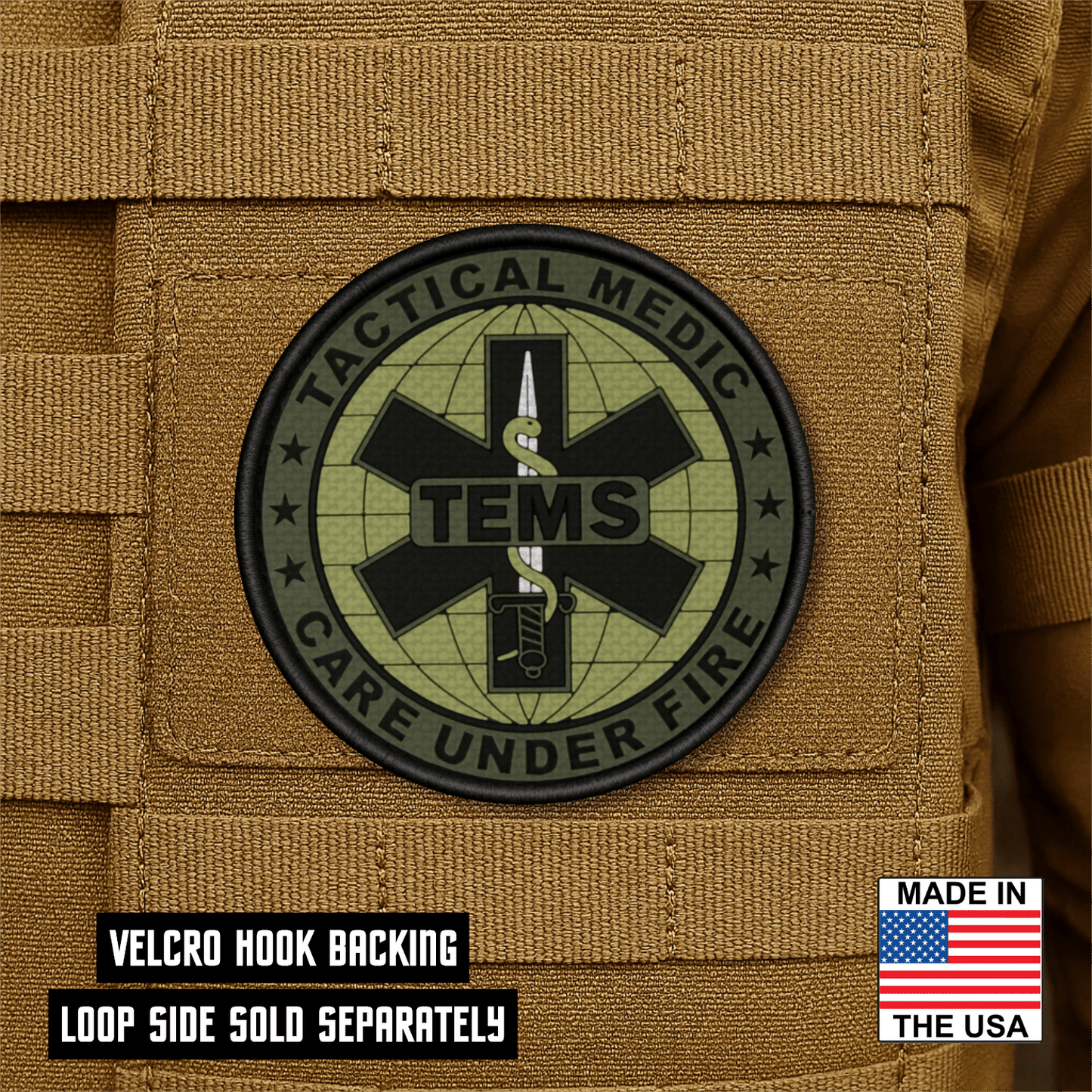 Tactical Medic TEMS Morale Patch 3" Round Hook & Loop | Made in USA - LoneStar Adhesive