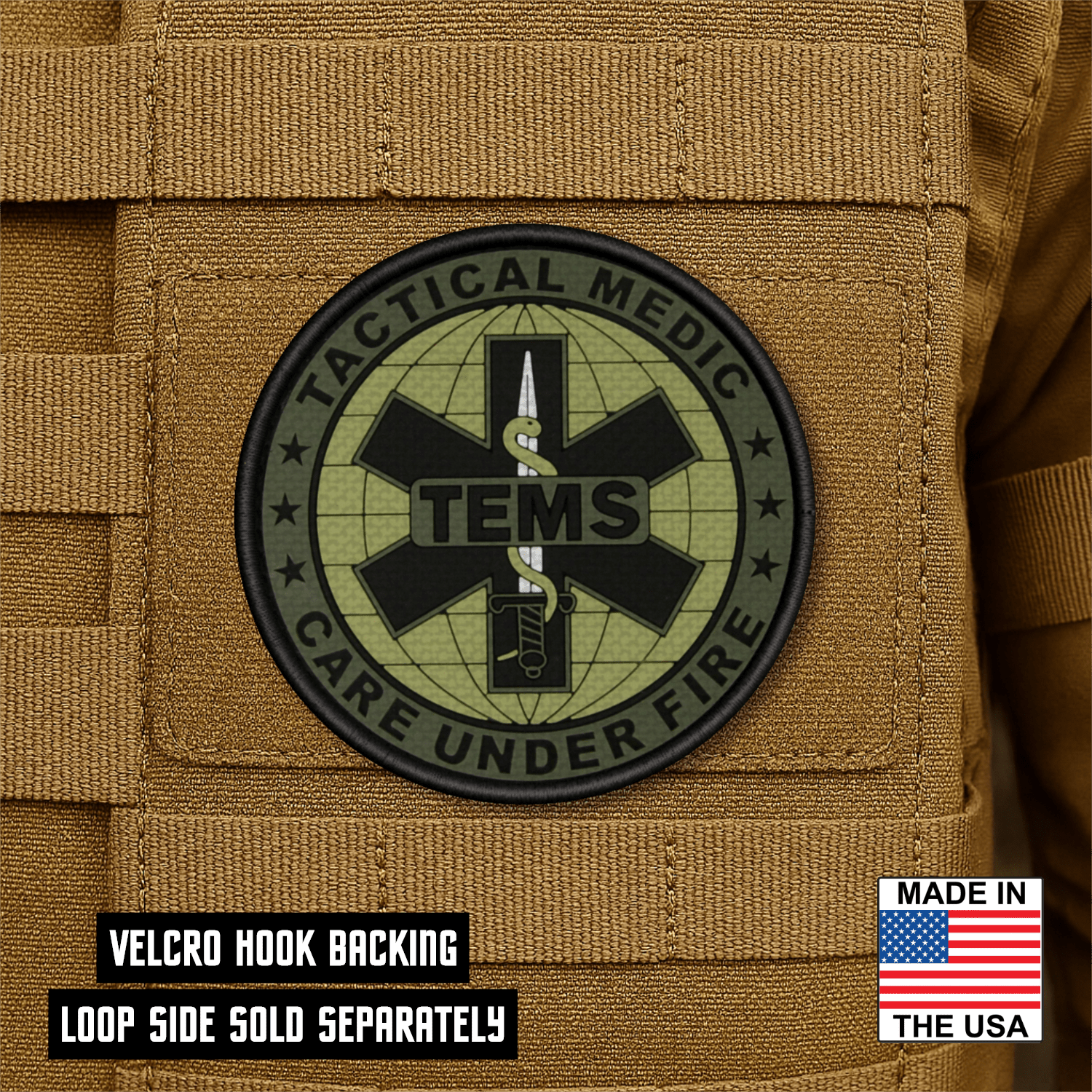 Tactical Medic TEMS Morale Patch 3" Round Hook & Loop | Made in USA - LoneStar Adhesive