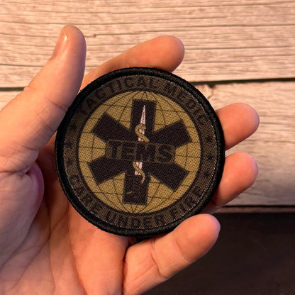Tactical Medic TEMS Morale Patch, Care Under Fire, 3" Round | Made in USA | VELCRO® Brand Hook Backing - LoneStar Adhesive