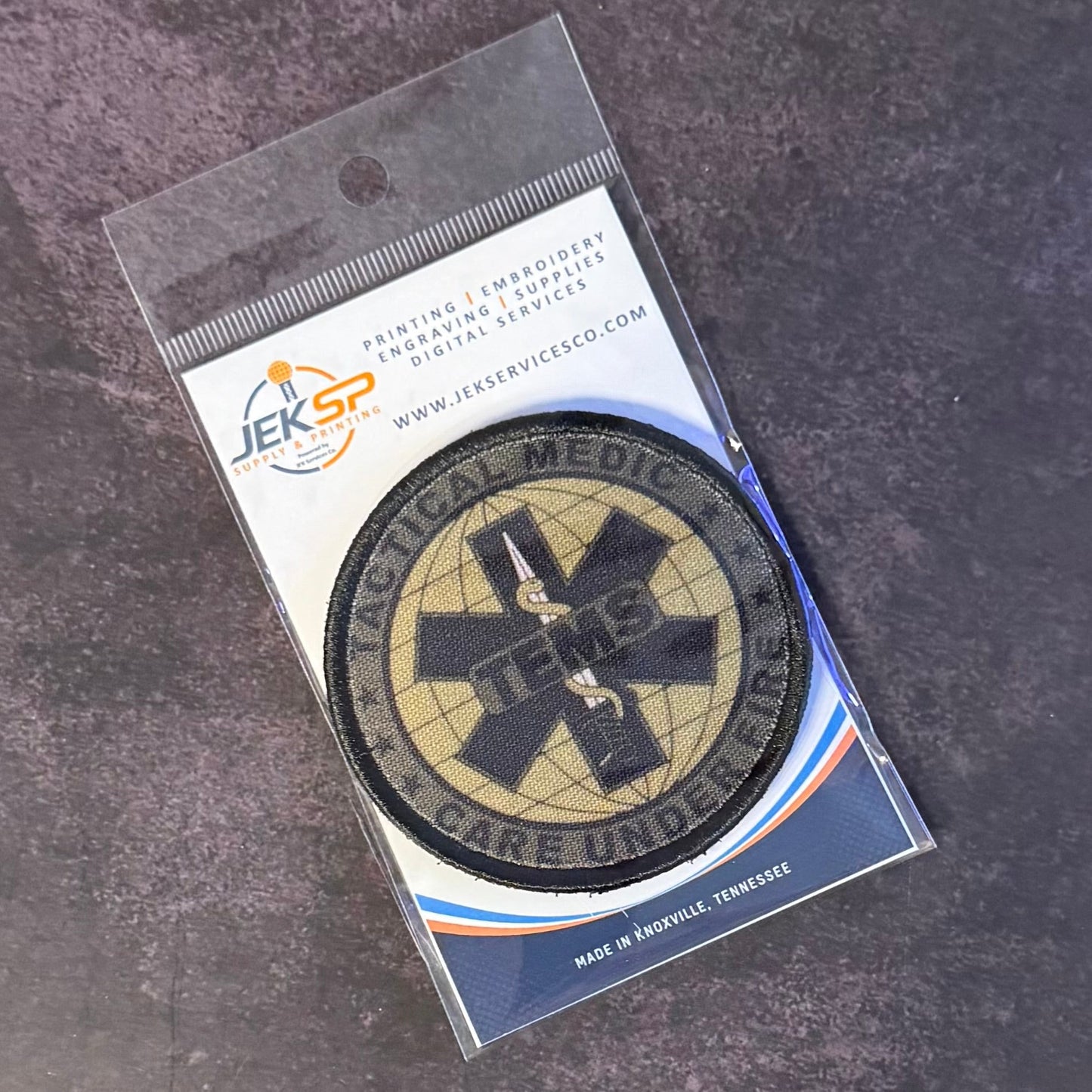 Tactical Medic TEMS Morale Patch, Care Under Fire, 3" Round | Made in USA | VELCRO® Brand Hook Backing - LoneStar Adhesive