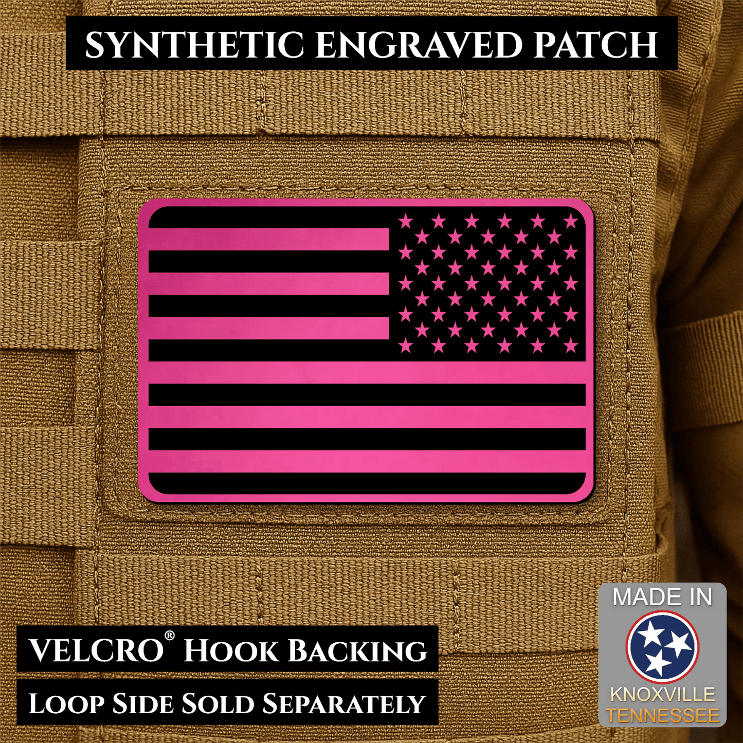 Tactical Synthetic American Flag Patch, 2x3" | Made in USA | VELCRO® Brand Hook Backing - LoneStar Adhesive