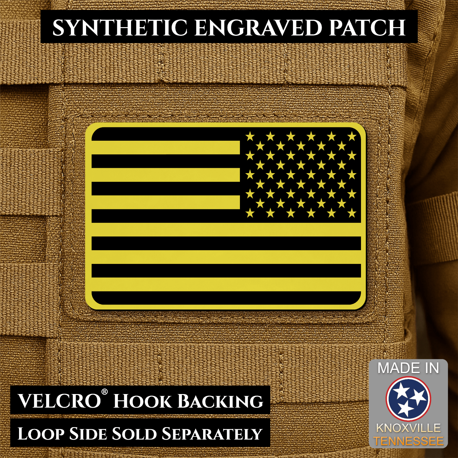 Tactical Synthetic American Flag Patch, 2x3" | Made in USA | VELCRO® Brand Hook Backing - LoneStar Adhesive