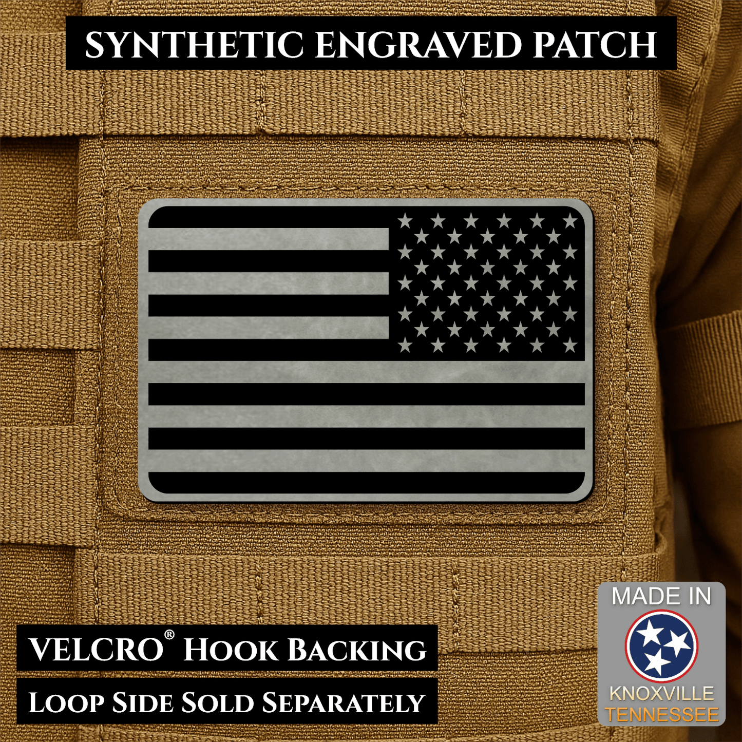 Tactical Synthetic American Flag Patch, 2x3" | Made in USA | VELCRO® Brand Hook Backing - LoneStar Adhesive
