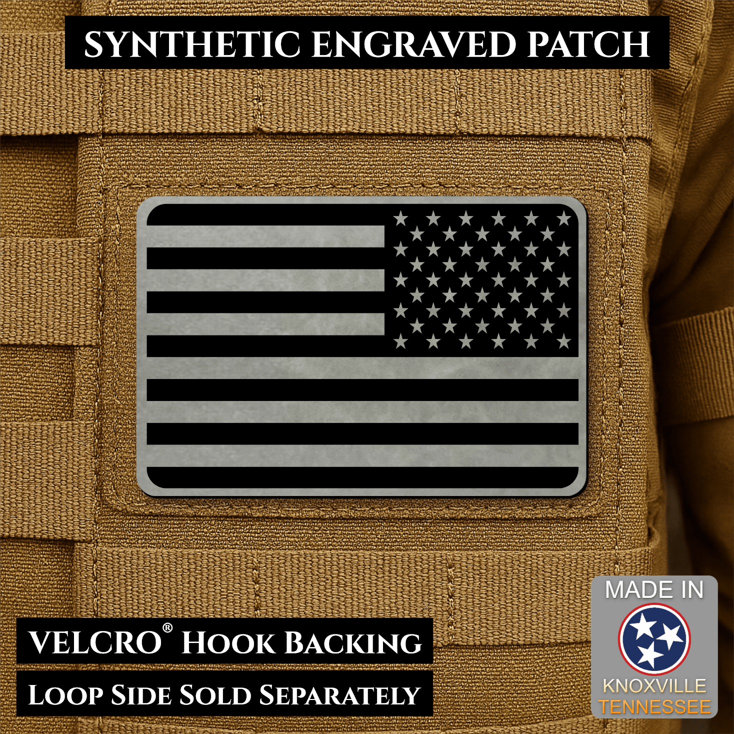 Tactical Synthetic American Flag Patch, 2x3" | Made in USA | VELCRO® Brand Hook Backing - LoneStar Adhesive