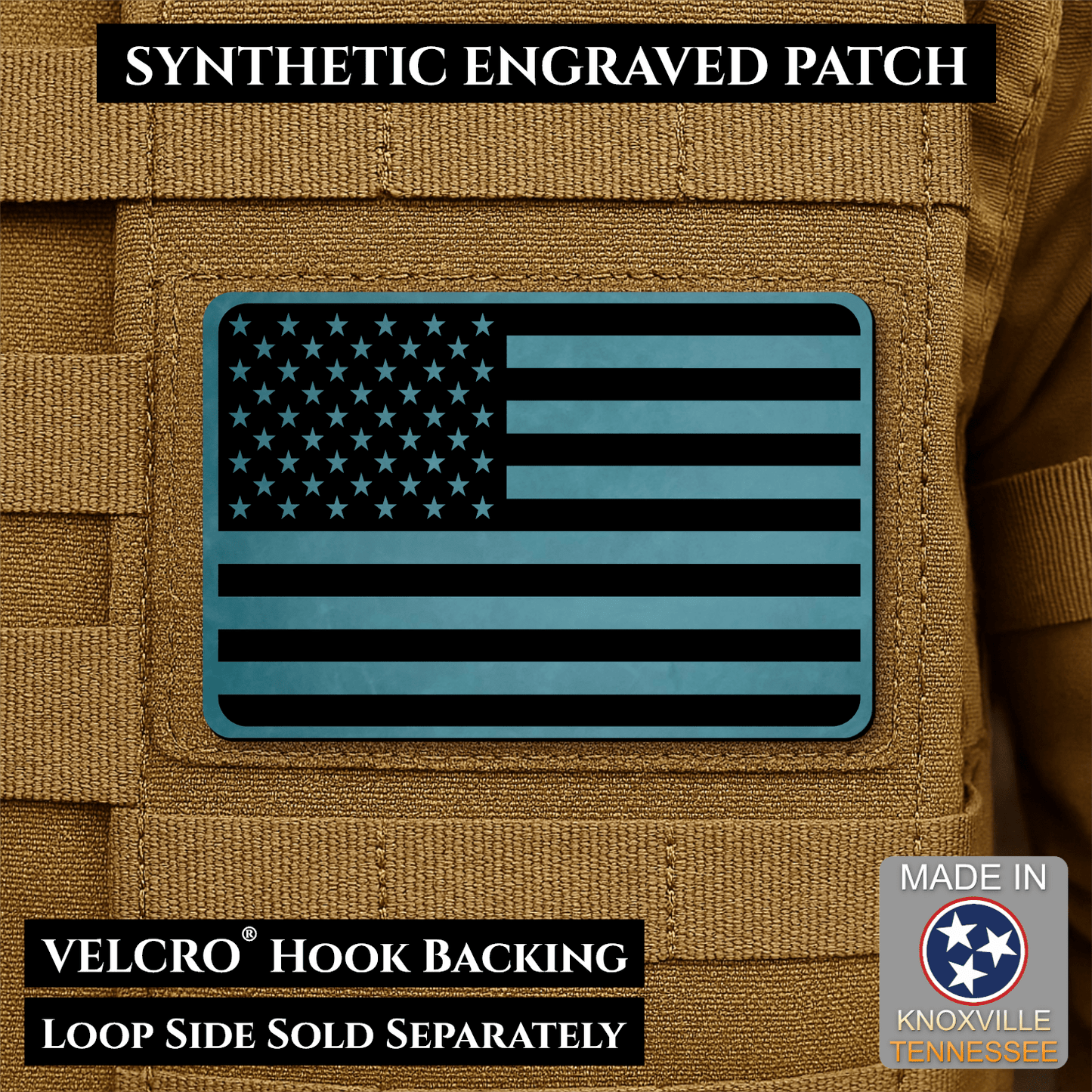 Tactical Synthetic American Flag Patch, 2x3" | Made in USA | VELCRO® Brand Hook Backing - LoneStar Adhesive