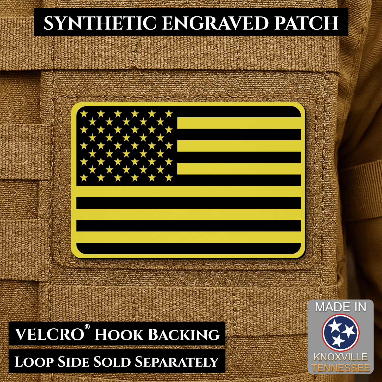 Tactical Synthetic American Flag Patch, 2x3" | Made in USA | VELCRO® Brand Hook Backing - LoneStar Adhesive