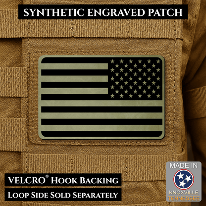 Tactical Synthetic Engraved American Flag Patch, 2x3" | Made in USA | VELCRO® Brand Hook Backing - LoneStar Adhesive