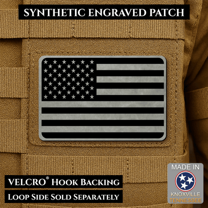 Tactical Synthetic Engraved American Flag Patch, 2x3" | Made in USA | VELCRO® Brand Hook Backing - LoneStar Adhesive