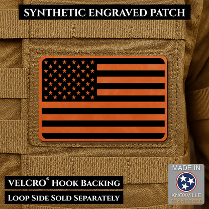 Tactical Synthetic Engraved American Flag Patch, 2x3" | Made in USA | VELCRO® Brand Hook Backing - LoneStar Adhesive