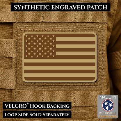 Tactical Synthetic Engraved American Flag Patch, 2x3" | Made in USA | VELCRO® Brand Hook Backing - LoneStar Adhesive