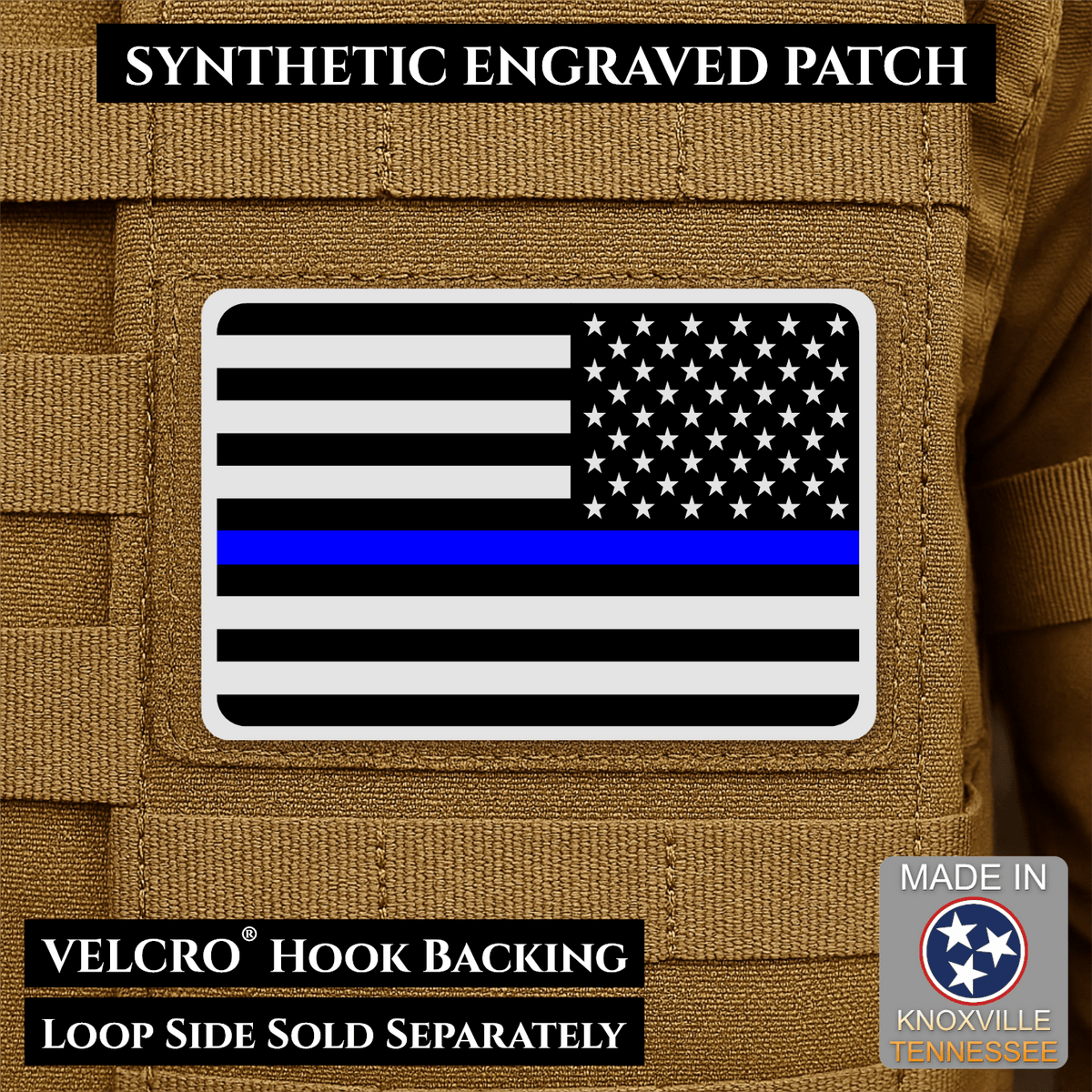 Tactical Synthetic Engraved American Flag Patch, 2x3" | Made in USA | VELCRO® Brand Hook Backing - LoneStar Adhesive