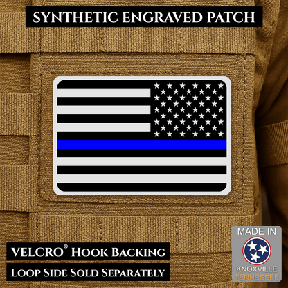 Tactical Synthetic Engraved American Flag Patch, 2x3" | Made in USA | VELCRO® Brand Hook Backing - LoneStar Adhesive