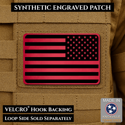 Tactical Synthetic Engraved American Flag Patch, 2x3" | Made in USA | VELCRO® Brand Hook Backing - LoneStar Adhesive