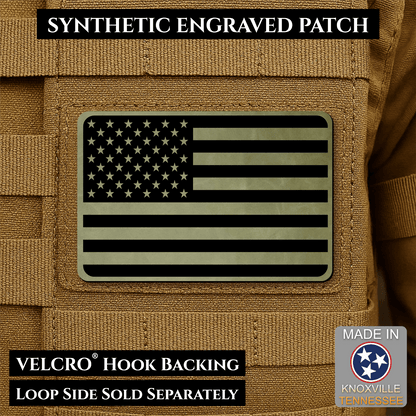 Tactical Synthetic Engraved American Flag Patch, 2x3" | Made in USA | VELCRO® Brand Hook Backing - LoneStar Adhesive