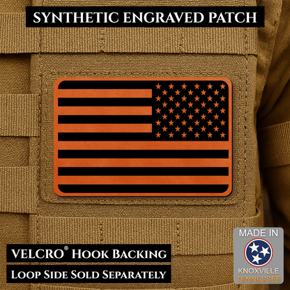 Tactical Synthetic Engraved American Flag Patch, 2x3" | Made in USA | VELCRO® Brand Hook Backing - LoneStar Adhesive