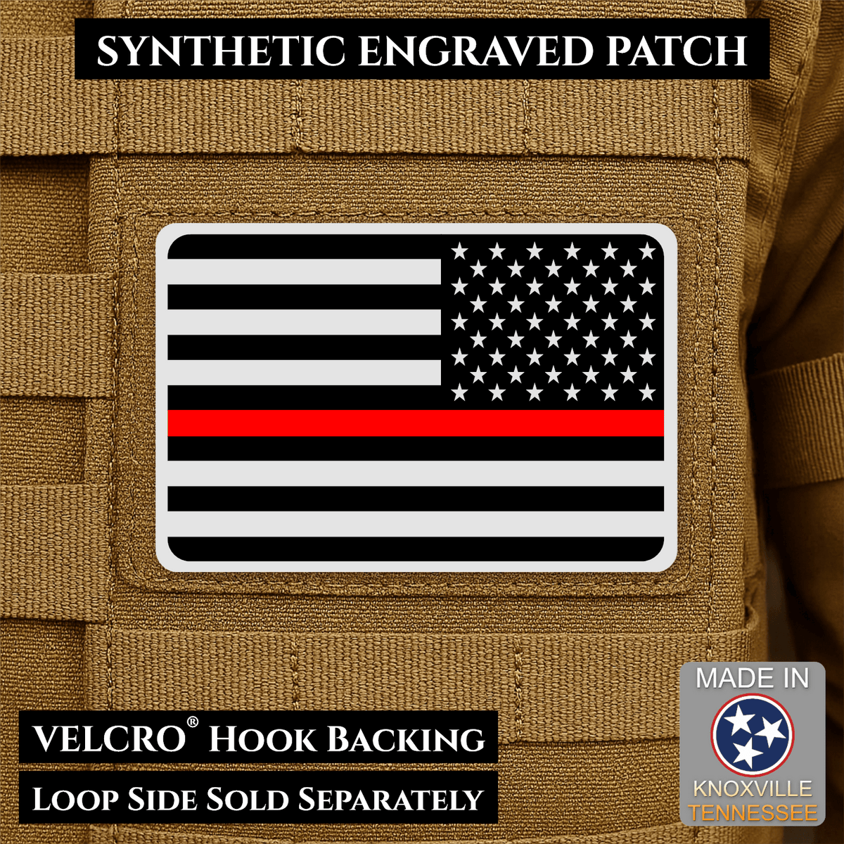 Tactical Synthetic Engraved American Flag Patch, 2x3" | Made in USA | VELCRO® Brand Hook Backing - LoneStar Adhesive