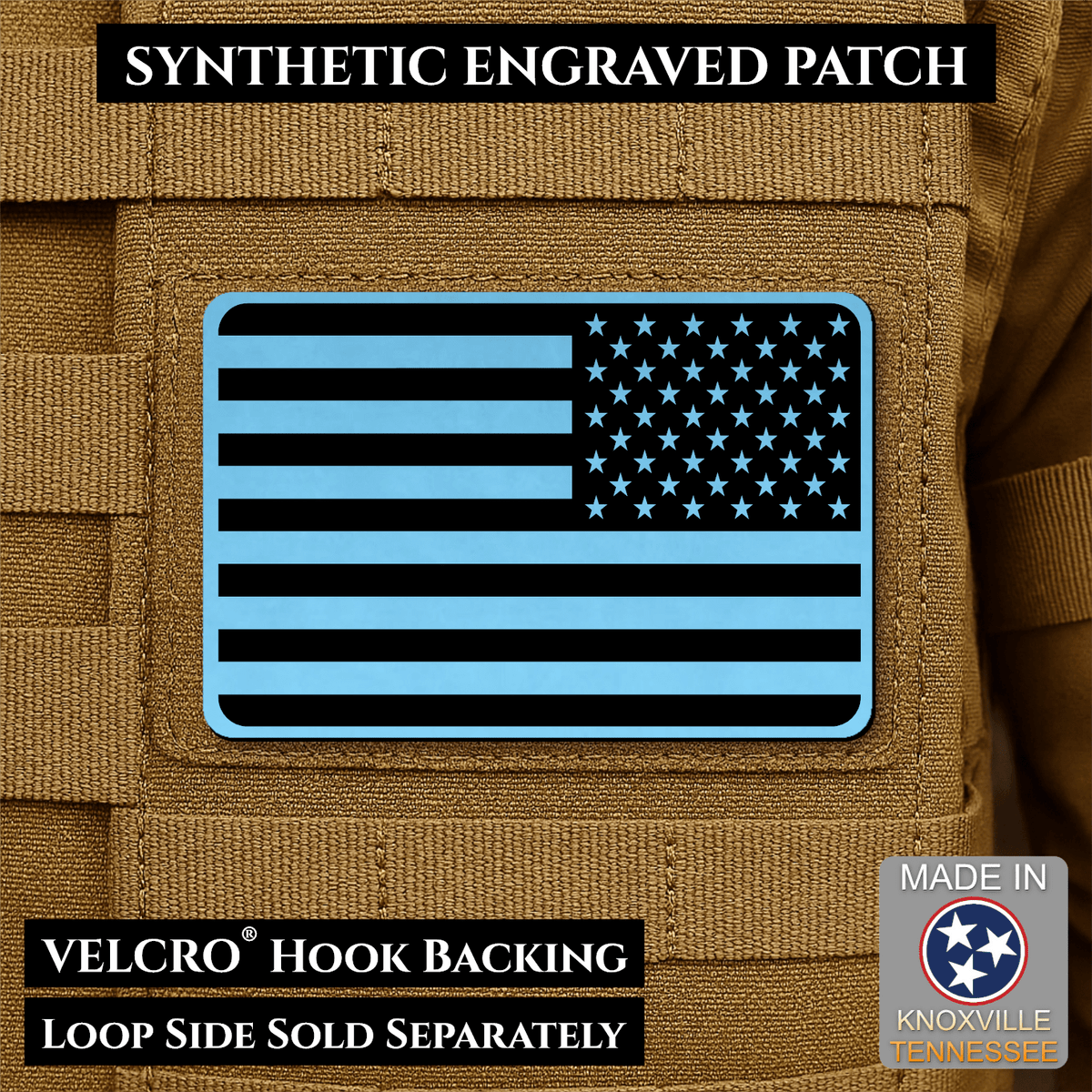 Tactical Synthetic Engraved American Flag Patch, 2x3" | Made in USA | VELCRO® Brand Hook Backing - #LoneStar Adhesive#