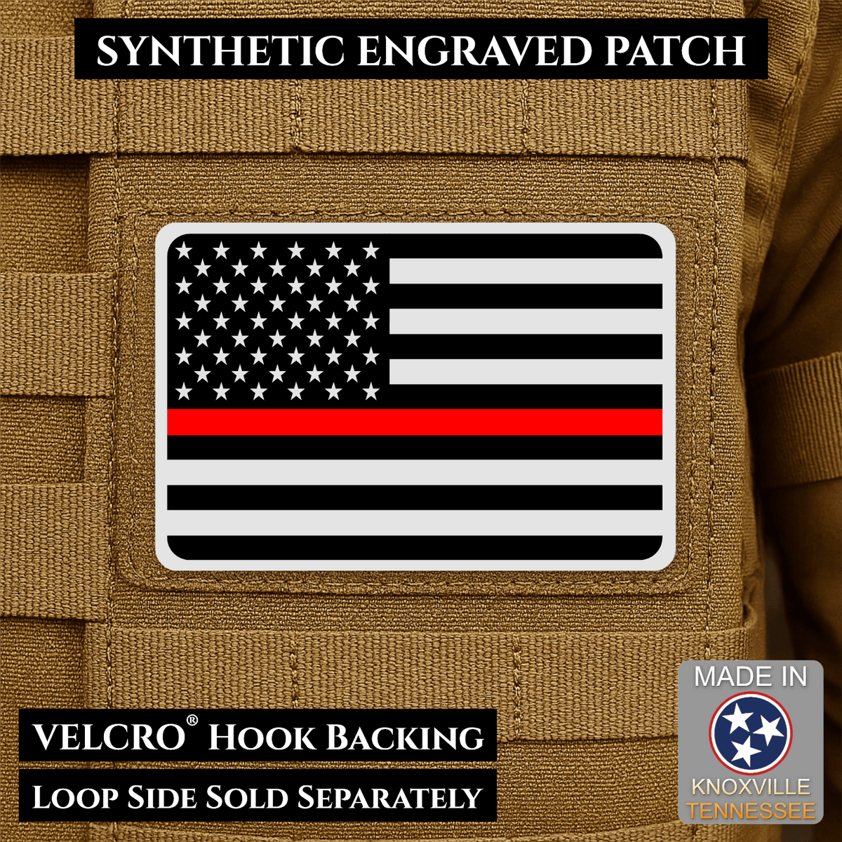 Tactical Synthetic Engraved American Flag Patch, 2x3" | Made in USA | VELCRO® Brand Hook Backing - LoneStar Adhesive