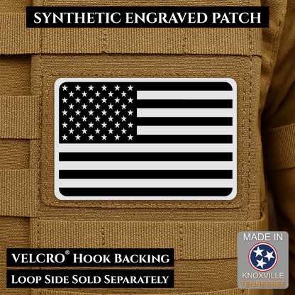 Tactical Synthetic Engraved American Flag Patch, 2x3" | Made in USA | VELCRO® Brand Hook Backing - LoneStar Adhesive
