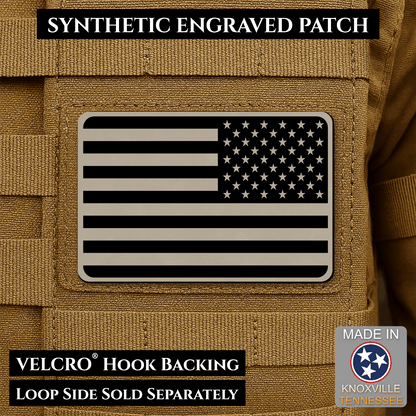 Tactical Synthetic Engraved American Flag Patch, 2x3" | Made in USA | VELCRO® Brand Hook Backing - LoneStar Adhesive