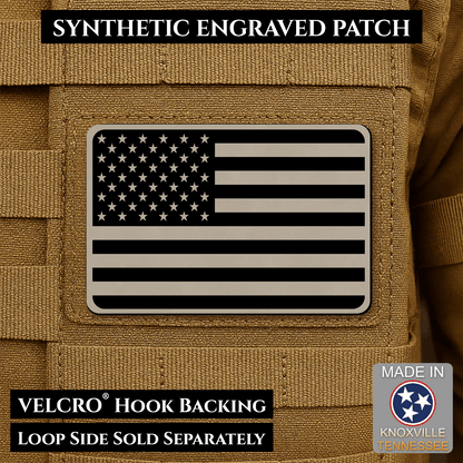 Tactical Synthetic Engraved American Flag Patch, 2x3" | Made in USA | VELCRO® Brand Hook Backing - LoneStar Adhesive