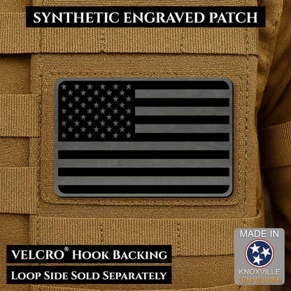 Tactical Synthetic Engraved American Flag Patch, 2x3" | Made in USA | VELCRO® Brand Hook Backing - LoneStar Adhesive