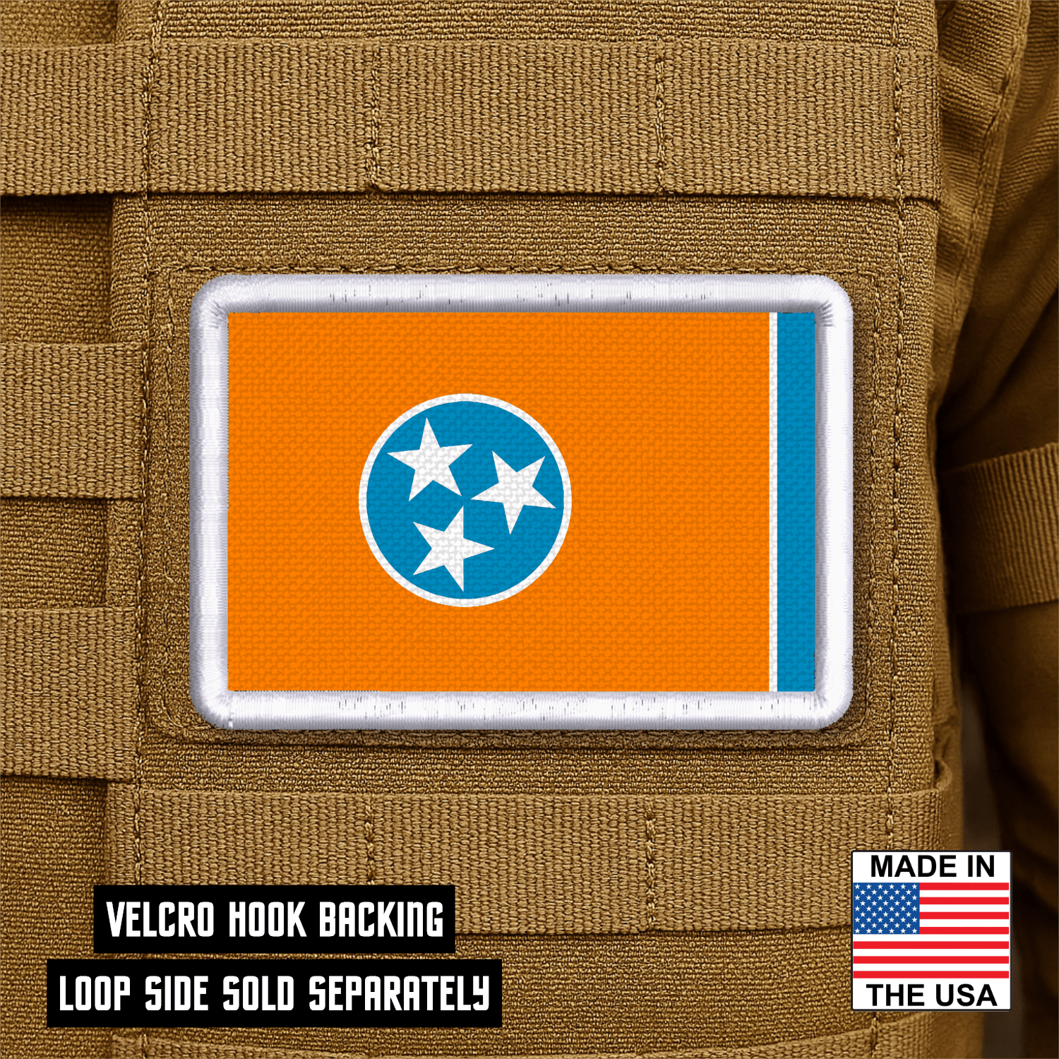 Tennessee Orange & Summitt Blue Flag Patch 2"x3" Hook & Loop | Made in USA | Pro - Print Canvas - LoneStar Adhesive