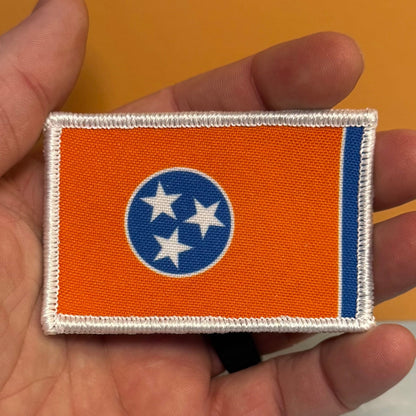 Tennessee Orange & Summitt Blue TN Flag Patch, 2x3" | Made in USA | VELCRO® Brand Hook Backing - #LoneStar Adhesive#