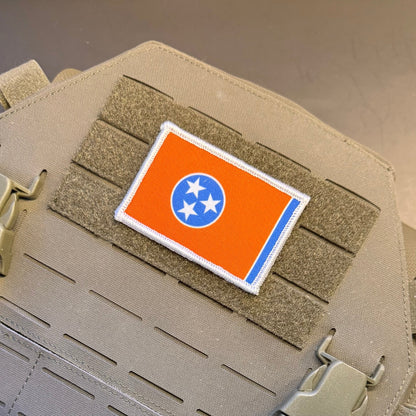 Tennessee Orange & Summitt Blue TN Flag Patch, 2x3" | Made in USA | VELCRO® Brand Hook Backing - #LoneStar Adhesive#