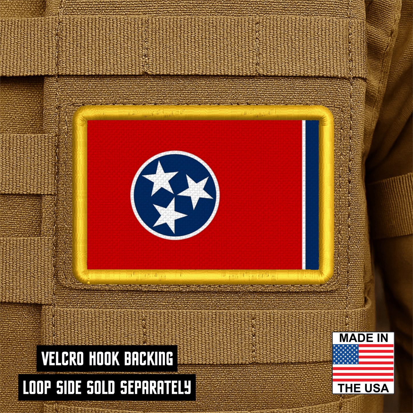 Tennessee State Flag Patch 2"x3" Hook & Loop | Made in USA | Pro - Print Full Color & Tactical Options - LoneStar Adhesive